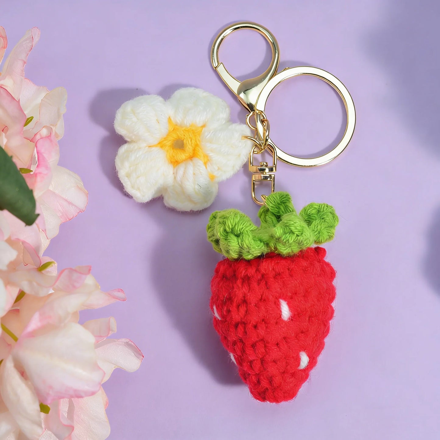 Knitted Cherry Strawberry Key Ring Fruit Bag Car Pendant Girl Schoolbag Pendant Red Cherry Gift