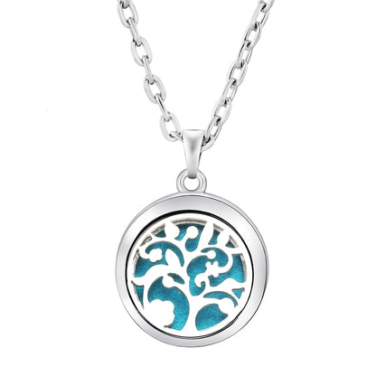 New Stainless Steel Fashion Tree Of Life  Aromatherapy Necklace Essential Oil Diffuser Perfume Locket Pendant Women Jewelry Gift
