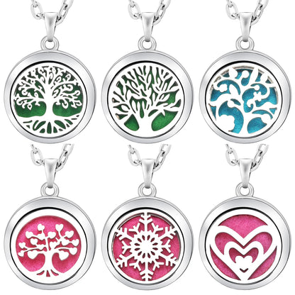 New Stainless Steel Fashion Tree Of Life  Aromatherapy Necklace Essential Oil Diffuser Perfume Locket Pendant Women Jewelry Gift