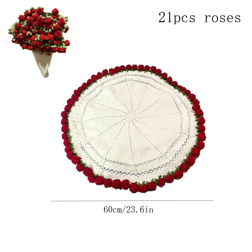 Crochet Rose Blanket Bouquet with Gift Bag