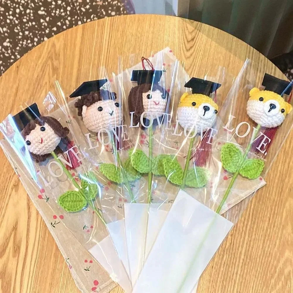 1/3/510PCS Graduation Knitted Doctor Hat Bouquet Shiba Inu Plush Flower for Boys Girls Teacher Appreciation Gift Home Decor