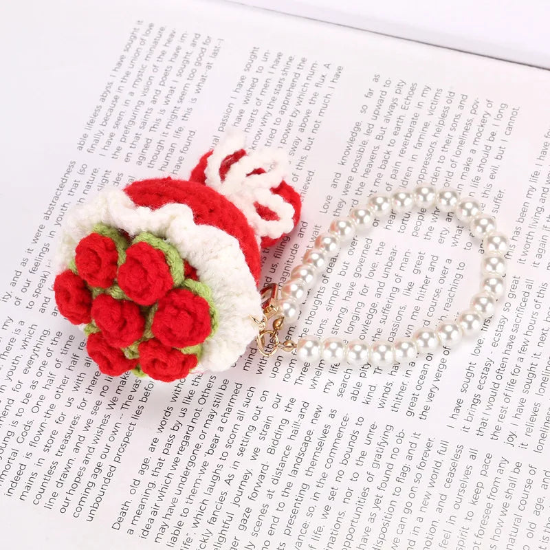 Mini Crochet Flower Bouquet Keychain Mini Bouquet Keyring Kintted Flowers Pendant  Girls Car Keyring Backpack Pendant