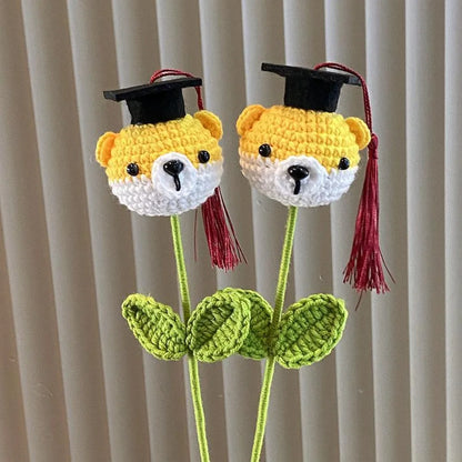 1/3/510PCS Graduation Knitted Doctor Hat Bouquet Shiba Inu Plush Flower for Boys Girls Teacher Appreciation Gift Home Decor