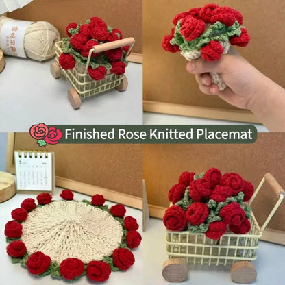 Mini Rose Bouquet Coasters Handmade Knitted Placemats Crochet Rose Flower Cup Pad Table Decoration and Accessories Home Decor