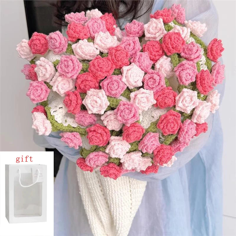 Crochet Rose Blanket Bouquet with Gift Bag