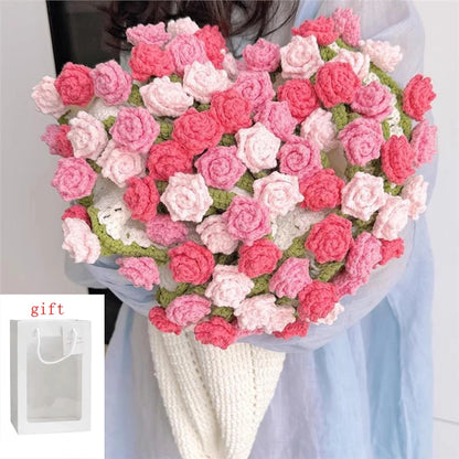 Crochet Rose Blanket Bouquet with Gift Bag