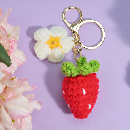 Knitted Cherry Strawberry Key Ring Fruit Bag Car Pendant Girl Schoolbag Pendant Red Cherry Gift