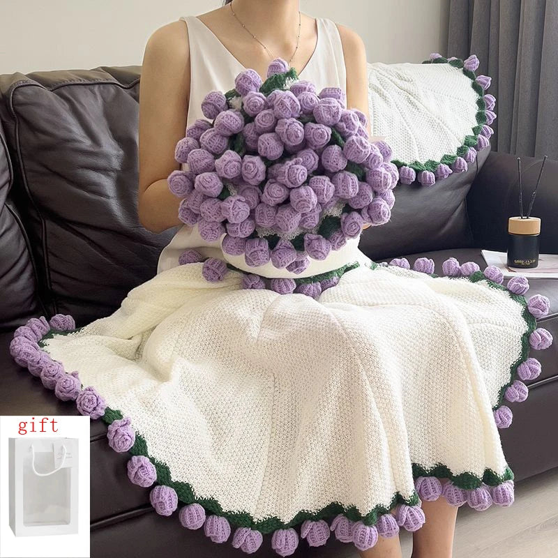Crochet Rose Blanket Bouquet with Gift Bag