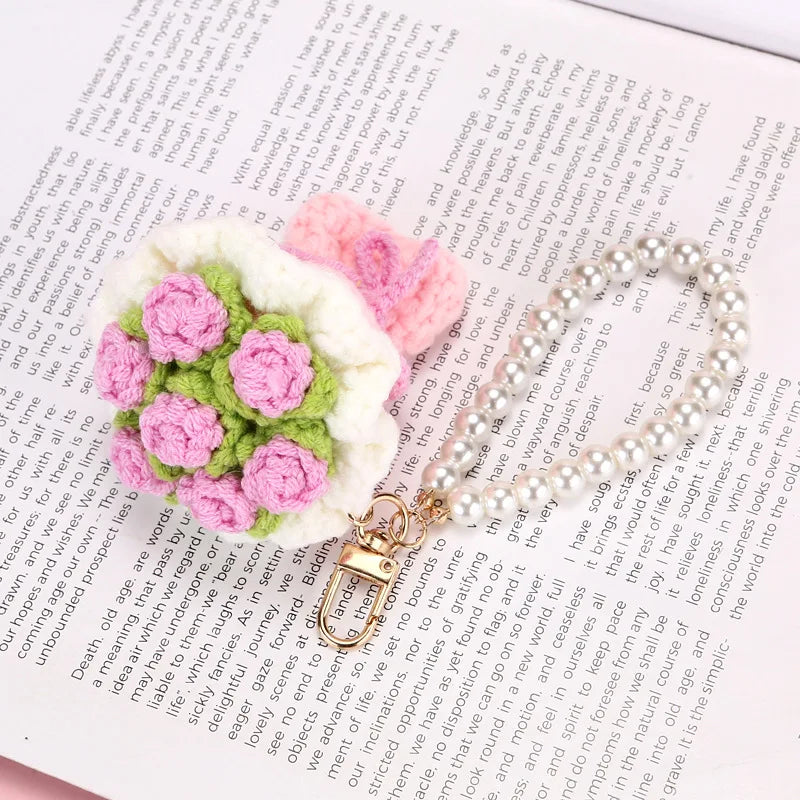 Mini Crochet Flower Bouquet Keychain Mini Bouquet Keyring Kintted Flowers Pendant  Girls Car Keyring Backpack Pendant