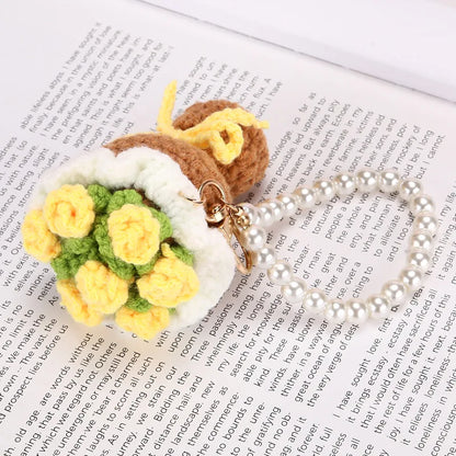 Mini Crochet Flower Bouquet Keychain Mini Bouquet Keyring Kintted Flowers Pendant  Girls Car Keyring Backpack Pendant