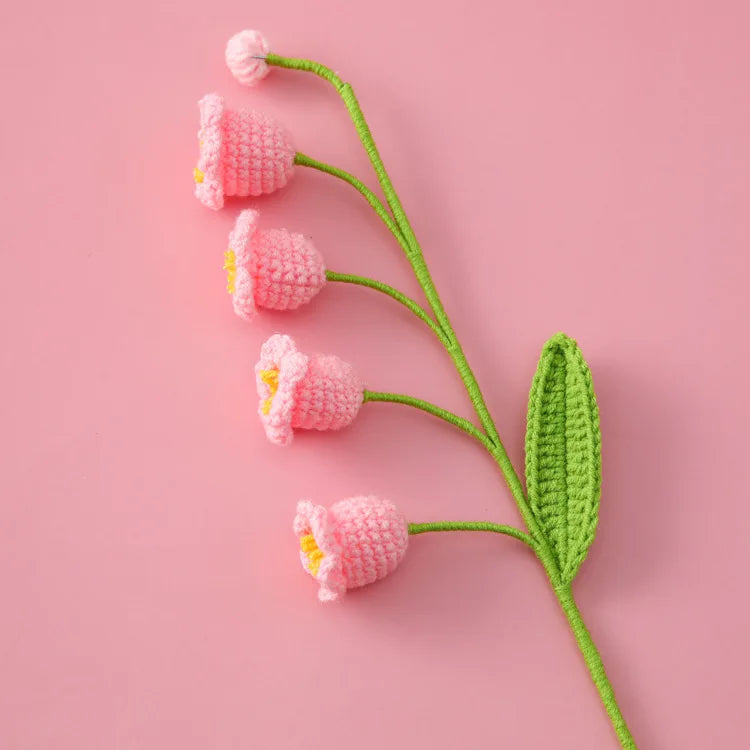 Crochet Bell Orchid with Potted  Knitted Flowers with Light Handmade Artificial Flower Desktop Bookshef  Easter Decoration 2025