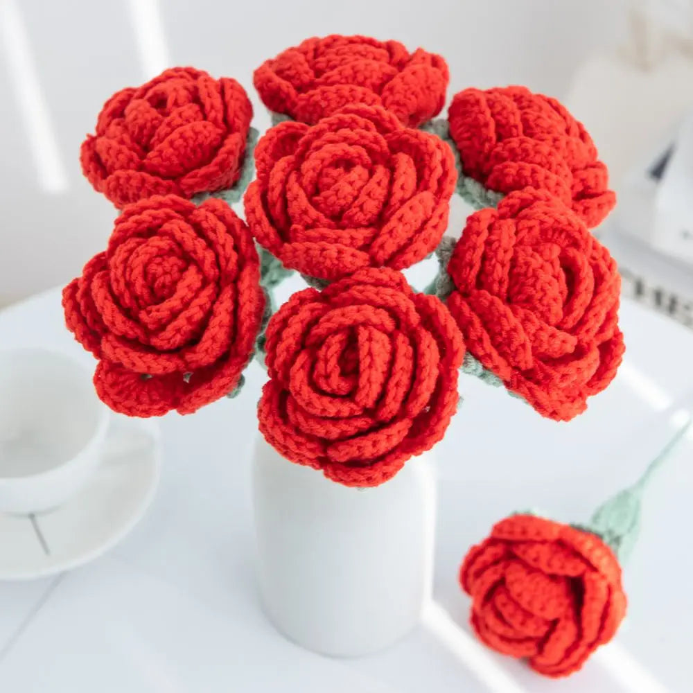 Artificial Handmade crochet yarn Rose Flower Outdoor garden wall Wedding bridal bouquet Festival Home Diy gift box Accessories