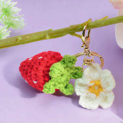 Knitted Cherry Strawberry Key Ring Fruit Bag Car Pendant Girl Schoolbag Pendant Red Cherry Gift