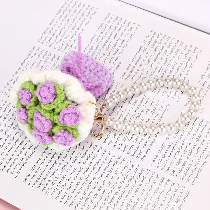 Mini Crochet Flower Bouquet Keychain Mini Bouquet Keyring Kintted Flowers Pendant  Girls Car Keyring Backpack Pendant