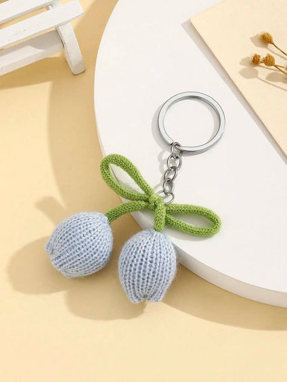 1pc Handmade Crochet Tulip Flower Bud Keychain, Colorful Yarn Flower Keyring, Creative Gift For Lover, Friend, Girlfriend,