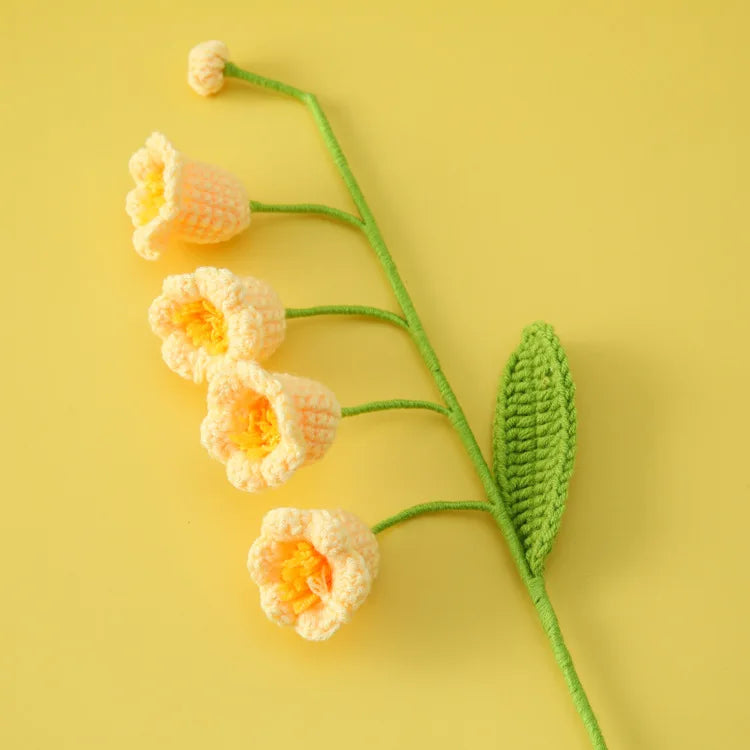 Crochet Bell Orchid with Potted  Knitted Flowers with Light Handmade Artificial Flower Desktop Bookshef  Easter Decoration 2025