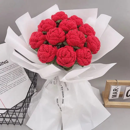 Artificial Handmade crochet yarn Rose Flower Outdoor garden wall Wedding bridal bouquet Festival Home Diy gift box Accessories