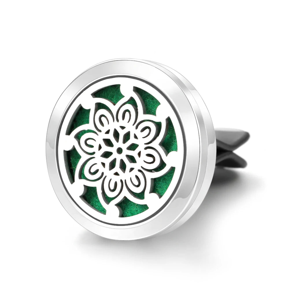 Car Aromatherapy Stainless Steel Hollow Pattern Diffuser Air Outlet Freshener Clip Essential Oil Perfume Lockets Pendant Jewelry