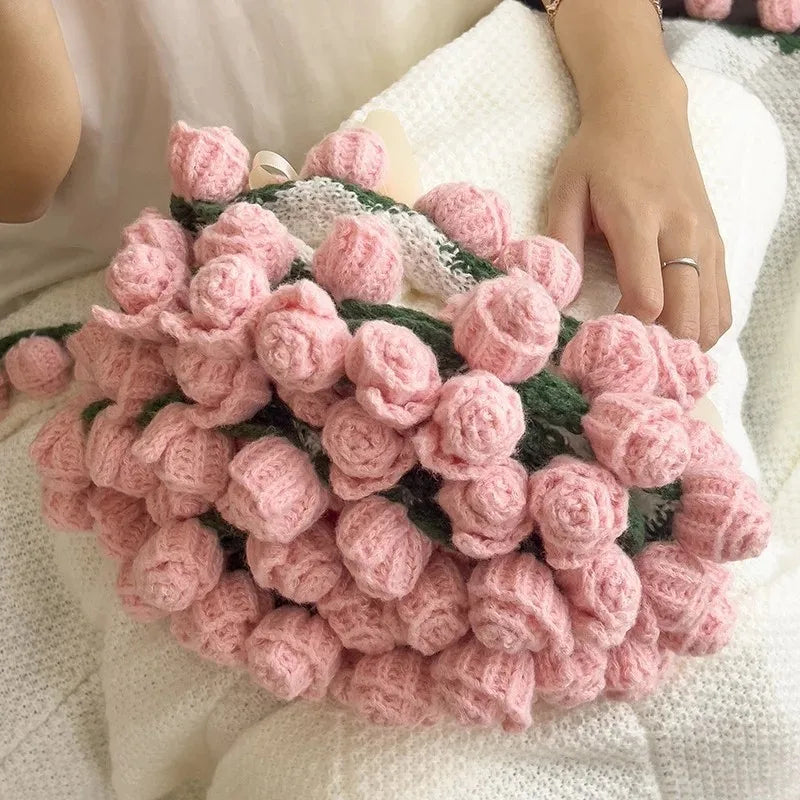 Crochet Rose Blanket Bouquet with Gift Bag