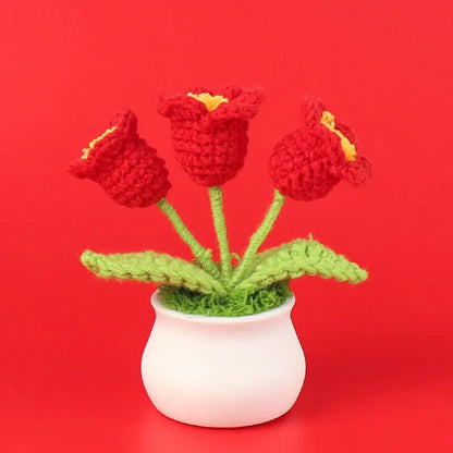 Crochet Bell Orchid with Potted  Knitted Flowers with Light Handmade Artificial Flower Desktop Bookshef  Easter Decoration 2025