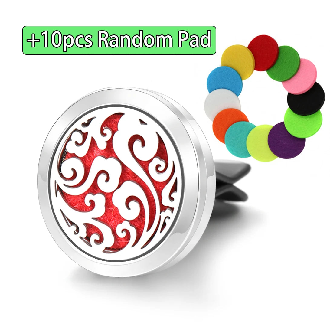Car Aromatherapy Stainless Steel Hollow Pattern Diffuser Air Outlet Freshener Clip Essential Oil Perfume Lockets Pendant Jewelry