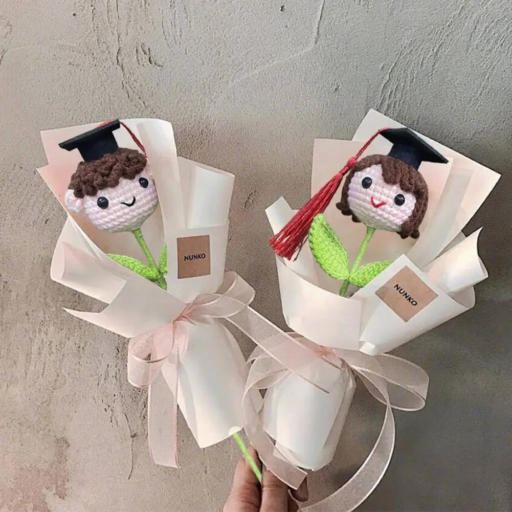 1/3/510PCS Graduation Knitted Doctor Hat Bouquet Shiba Inu Plush Flower for Boys Girls Teacher Appreciation Gift Home Decor