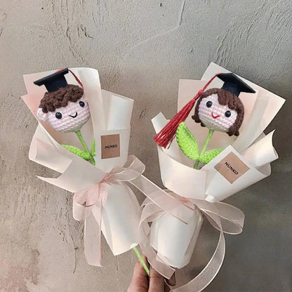 1/3/510PCS Graduation Knitted Doctor Hat Bouquet Shiba Inu Plush Flower for Boys Girls Teacher Appreciation Gift Home Decor