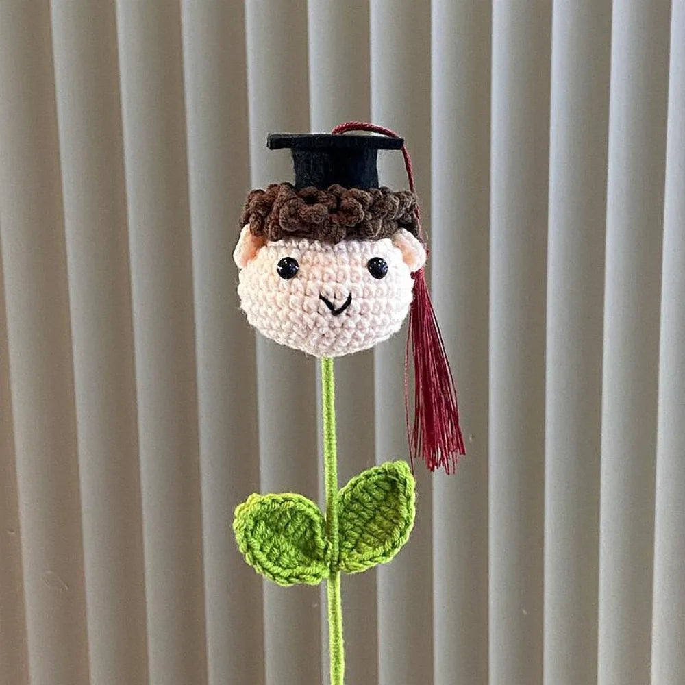 1/3/510PCS Graduation Knitted Doctor Hat Bouquet Shiba Inu Plush Flower for Boys Girls Teacher Appreciation Gift Home Decor
