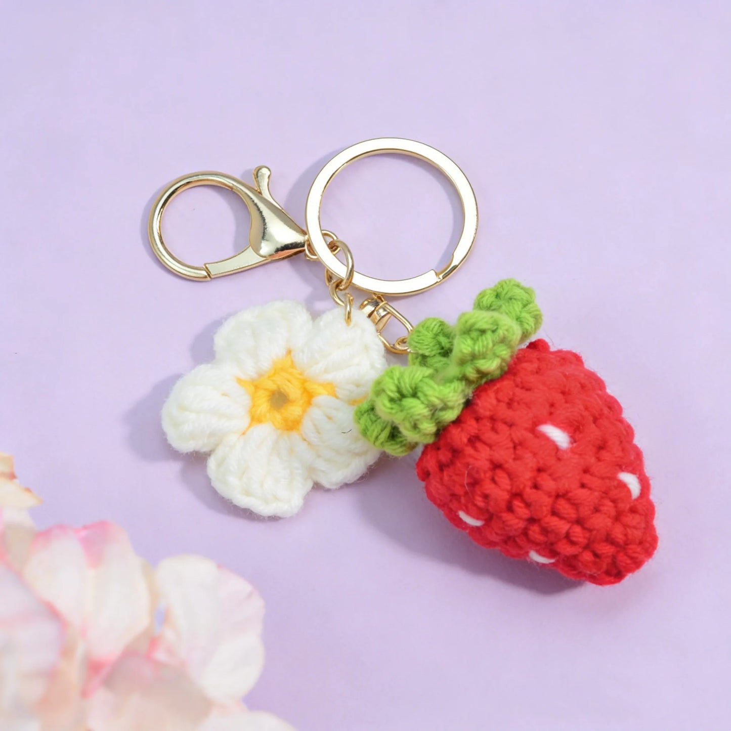 Knitted Cherry Strawberry Key Ring Fruit Bag Car Pendant Girl Schoolbag Pendant Red Cherry Gift