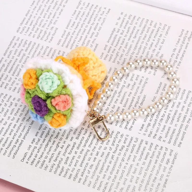 Mini Crochet Flower Bouquet Keychain Mini Bouquet Keyring Kintted Flowers Pendant  Girls Car Keyring Backpack Pendant