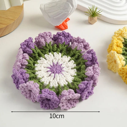 Mini Rose Bouquet Coasters Handmade Knitted Placemats Crochet Rose Flower Cup Pad Table Decoration and Accessories Home Decor