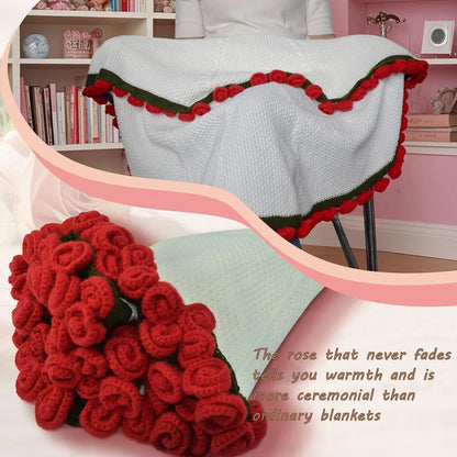 Crochet Rose Blanket Bouquet with Gift Bag