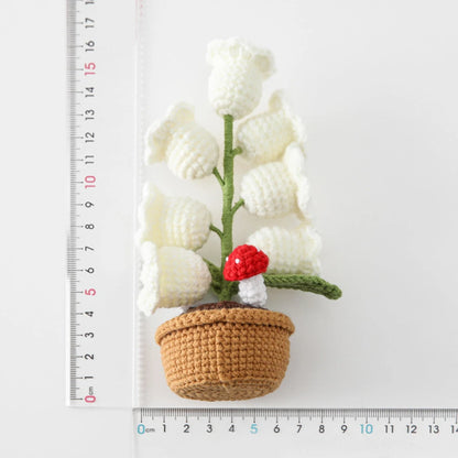 Crochet Bell Orchid with Potted  Knitted Flowers with Light Handmade Artificial Flower Desktop Bookshef  Easter Decoration 2025
