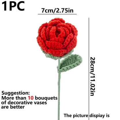 Artificial Handmade crochet yarn Rose Flower Outdoor garden wall Wedding bridal bouquet Festival Home Diy gift box Accessories
