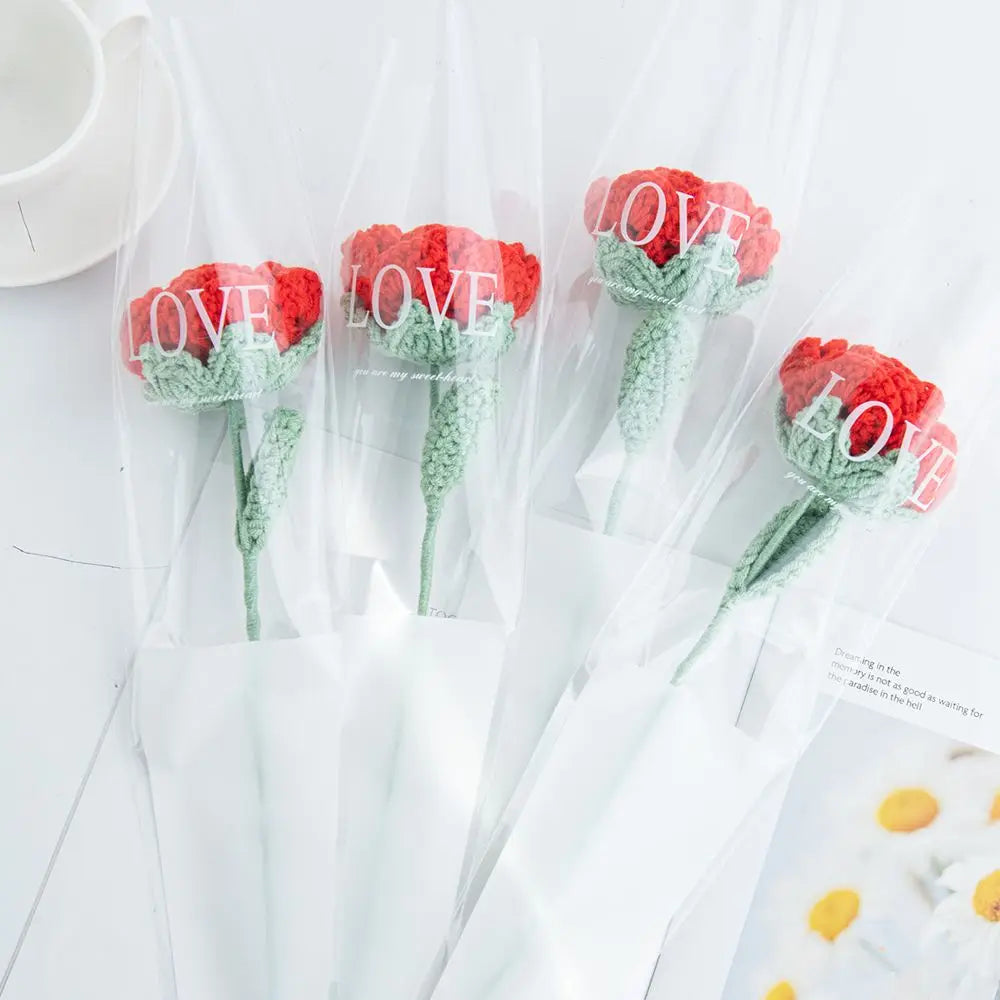 Artificial Handmade crochet yarn Rose Flower Outdoor garden wall Wedding bridal bouquet Festival Home Diy gift box Accessories