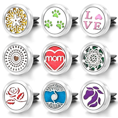 Car Aromatherapy Stainless Steel Hollow Pattern Diffuser Air Outlet Freshener Clip Essential Oil Perfume Lockets Pendant Jewelry