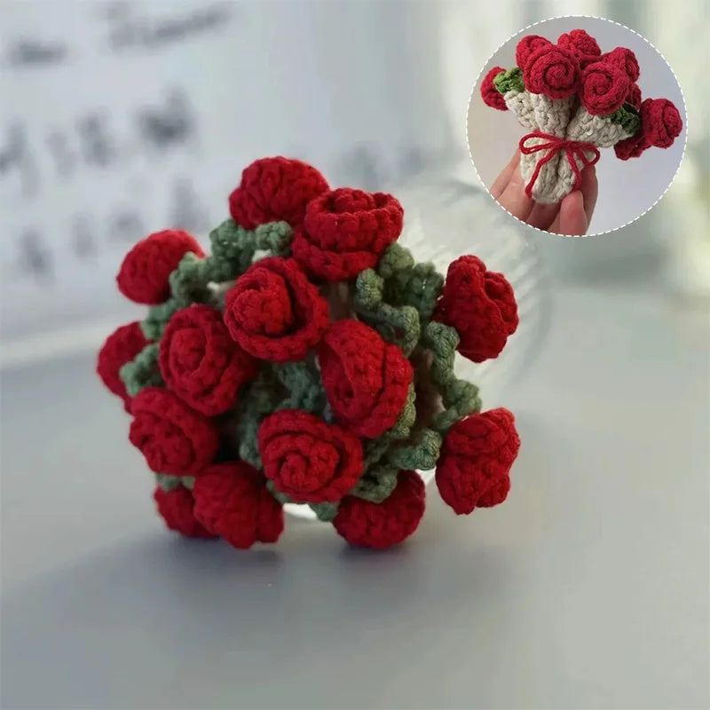 Mini Rose Bouquet Coasters Handmade Knitted Placemats Crochet Rose Flower Cup Pad Table Decoration and Accessories Home Decor