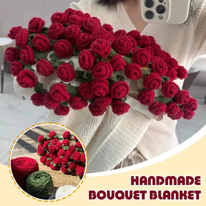 Crochet Rose Blanket Bouquet with Gift Bag
