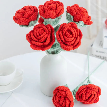 Artificial Handmade crochet yarn Rose Flower Outdoor garden wall Wedding bridal bouquet Festival Home Diy gift box Accessories