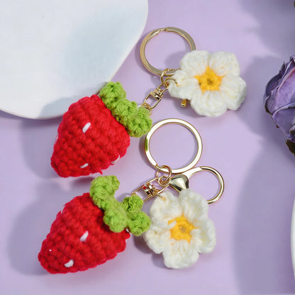 Knitted Cherry Strawberry Key Ring Fruit Bag Car Pendant Girl Schoolbag Pendant Red Cherry Gift