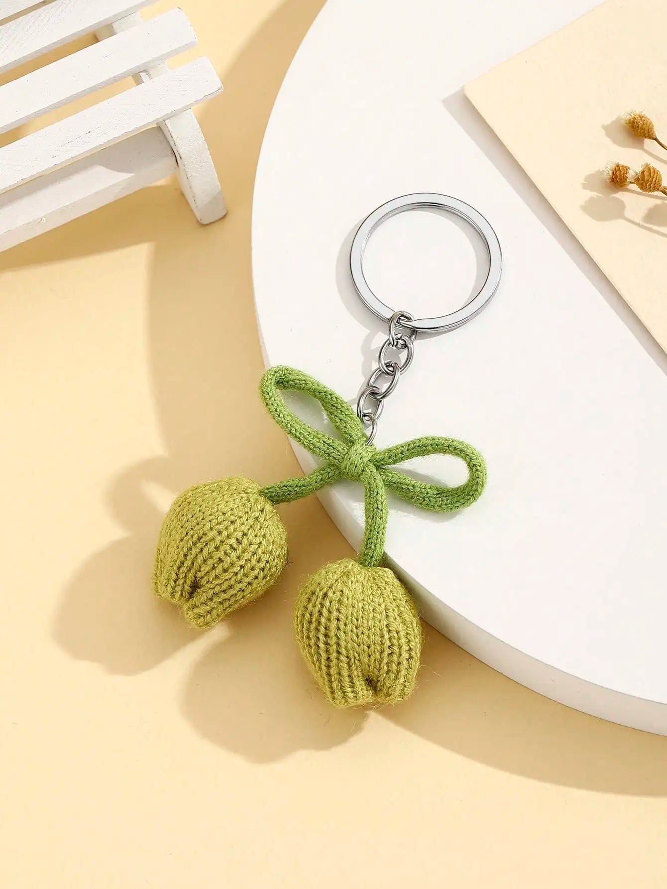 1pc Handmade Crochet Tulip Flower Bud Keychain, Colorful Yarn Flower Keyring, Creative Gift For Lover, Friend, Girlfriend,