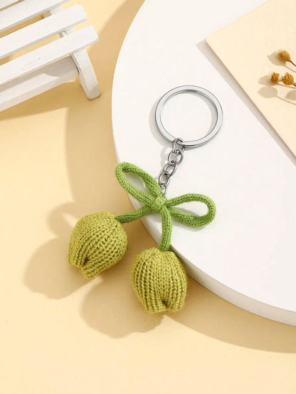 1pc Handmade Crochet Tulip Flower Bud Keychain, Colorful Yarn Flower Keyring, Creative Gift For Lover, Friend, Girlfriend,