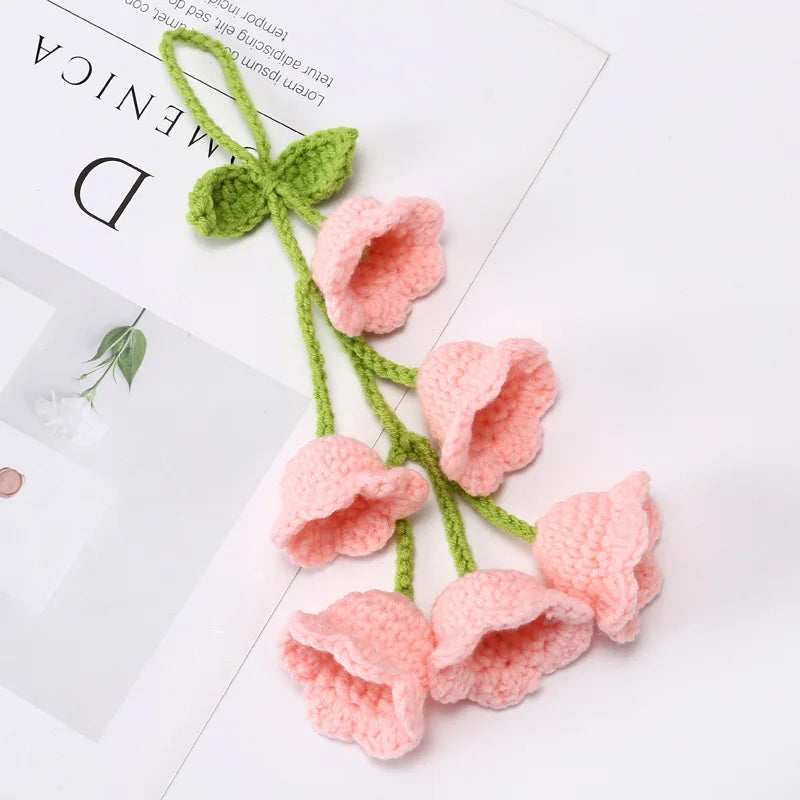 Crochet Bell Orchid with Potted  Knitted Flowers with Light Handmade Artificial Flower Desktop Bookshef  Easter Decoration 2025