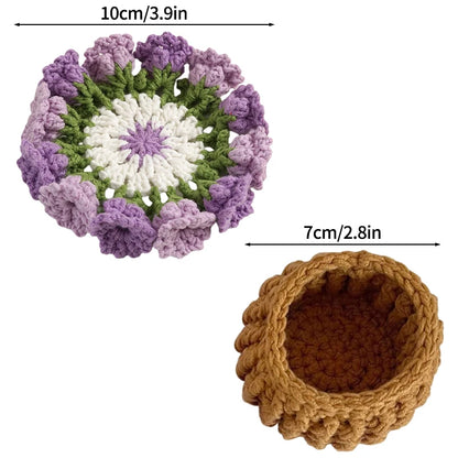 Mini Rose Bouquet Coasters Handmade Knitted Placemats Crochet Rose Flower Cup Pad Table Decoration and Accessories Home Decor