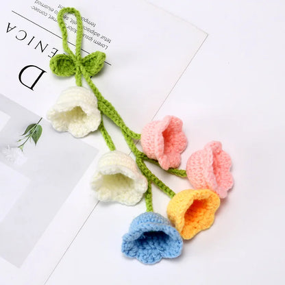Crochet Bell Orchid with Potted  Knitted Flowers with Light Handmade Artificial Flower Desktop Bookshef  Easter Decoration 2025