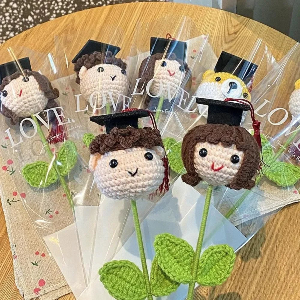 1/3/510PCS Graduation Knitted Doctor Hat Bouquet Shiba Inu Plush Flower for Boys Girls Teacher Appreciation Gift Home Decor