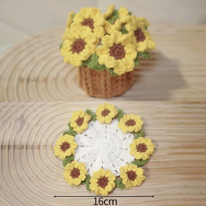 Mini Rose Bouquet Coasters Handmade Knitted Placemats Crochet Rose Flower Cup Pad Table Decoration and Accessories Home Decor
