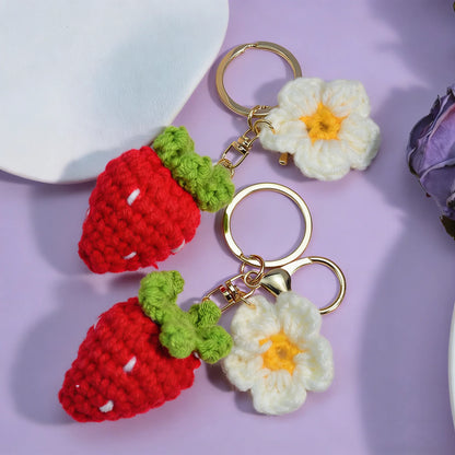Knitted Cherry Strawberry Key Ring Fruit Bag Car Pendant Girl Schoolbag Pendant Red Cherry Gift