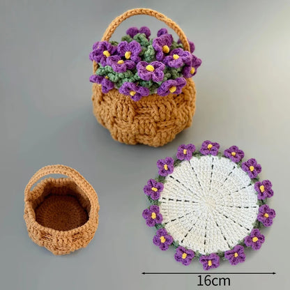 Mini Rose Bouquet Coasters Handmade Knitted Placemats Crochet Rose Flower Cup Pad Table Decoration and Accessories Home Decor