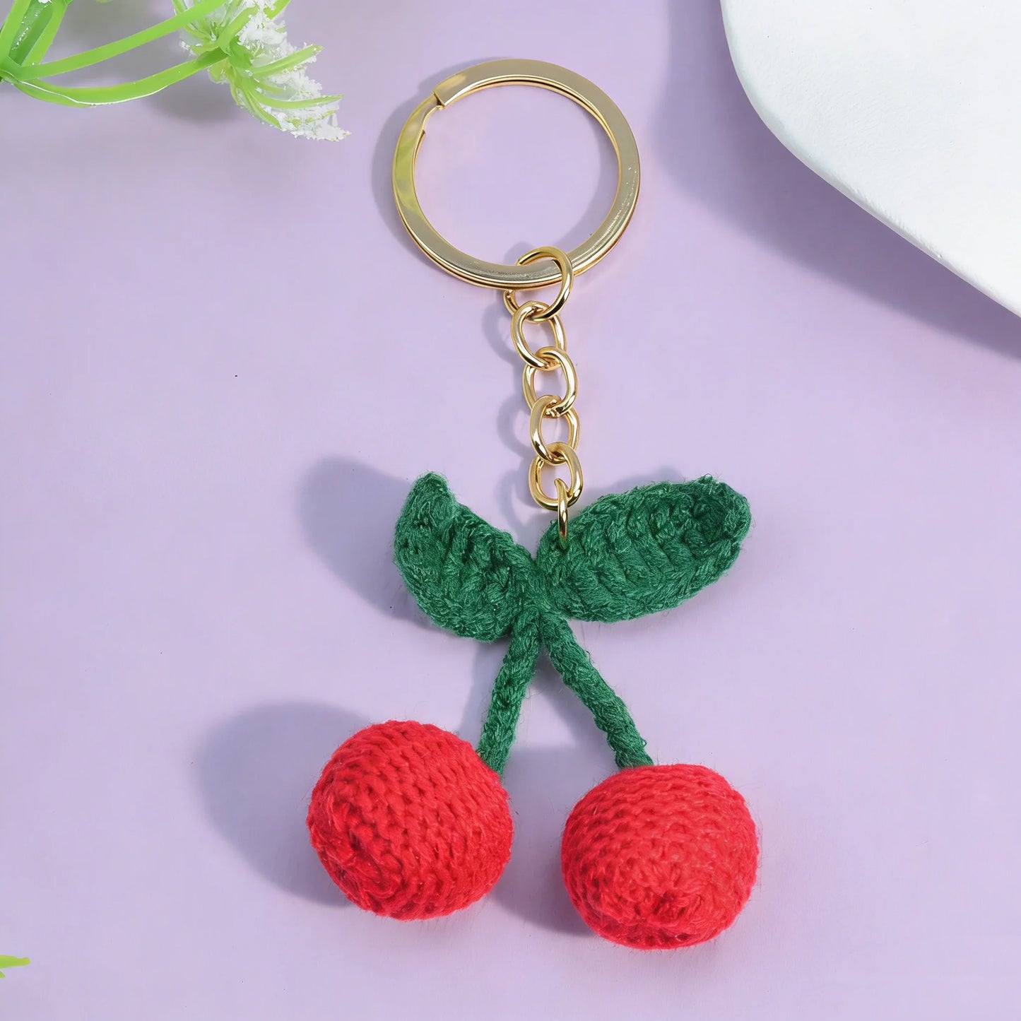 Knitted Cherry Strawberry Key Ring Fruit Bag Car Pendant Girl Schoolbag Pendant Red Cherry Gift